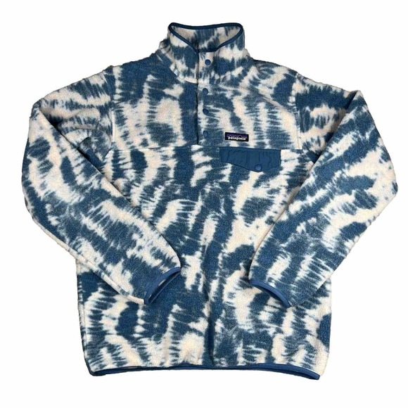 Patagonia Synchilla Snap-T Fleece Pullover Womens Small Tie Dye Wavy Blue - Picture 1 of 6